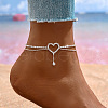 Zinc Alloy Crystal Rhinestone Heart Link Iron Double Layer Chain Anklets for Women FS-WG2911E-05-1