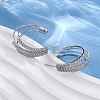 Triple C-Shaped Brass Micro Pave Clear Cubic Zirconia Stud Earrings EJEW-R025-29P-2