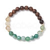 Natural African Padauk Wood & Striped Agate & Citrine Round Beaded Bracelets for Women BJEW-JB11930-01-2