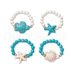 Synthetical Turquoise Beaded Rings RJEW-TA00194-2
