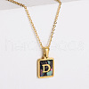 304 Stainless Steel Pave Natural Paua Shell Rectangle Initial Pendant Necklaces for Women FS-WG38E89-04-1