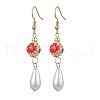 Round with Flower Pattern Porcelain Ceramic Dangle Earrings EJEW-JE06347-02-2