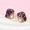Rectangle Brass Natural Freshwater Pearl Stud Earrings EJEW-U072-03G-3