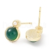 Natural Green Onyx Agate Half Round Dangle Stud Earrings EJEW-B027-15G-2