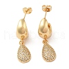 Rack Plating Brass Micro Pave Clear Cubic Zirconia Stud Dangle Earrings for Women EJEW-G394-15G-1
