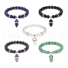 Natural Gemstone Round Beaded Stretch Bracelet with Bullet Charms for Women BJEW-JB09018-1