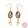 S925 Sterling Silver Shell Shape with Starfish Dangle Earrings EJEW-M096-02G-5