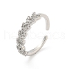 Wheat Brass Micro Pave Clear Cubic Zirconia Open Cuff Rings RJEW-G309-22P-1