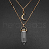 Natural Quartz Crystal Cone Pendant Double Layer Necklace UX9990-26-1