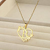 201 Stainless Steel Flower Heart Initial Pendant Necklaces for Women FS-WG08285-21-1
