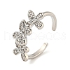 Flower Rack Plating Brass Micro Pave Cubic Zirconia Open Cuff Rings for Women RJEW-N047-01P-03-RS-1