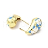Teardrop with Flower Real 18K Gold Plated Brass Enamel Stud Earrings EJEW-L270-013G-02-2