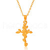 Stainless Steel Rose Flower Cross Pendant Necklaces for Women VU6058-2-2
