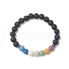 Natural Lava Rock Round Beads Stretch Bracelets for Men Women BJEW-JB11748-3