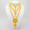 Flower Alloy Multilayer Necklace & Stud Dangle Earring & Chain Bracelet & Rings Sets FS-WGF7DE4-01-2