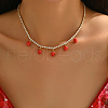 Brass Pave Clear Cubic Zirconia Tennis Chain 5 Strawberries Pendant Bib Necklaces for Women JT1747-1
