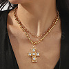 CCB Plastic Round Beaded Iron Alloy Crystal Rhinestone Cross Pendant Double Layer Necklaces FS-WGE63DA-01-2