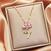 Alloy Light Rose Rhinestone Pendant Necklaces for Women WGDF473-32-1