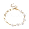 2Pcs 2 Styles Bowknot Aluminium Twisted Curb Chains Bracelet & Brass Paperclip & Shell Pearl Chains Bracelet Set for Women BJEW-JB11601-3