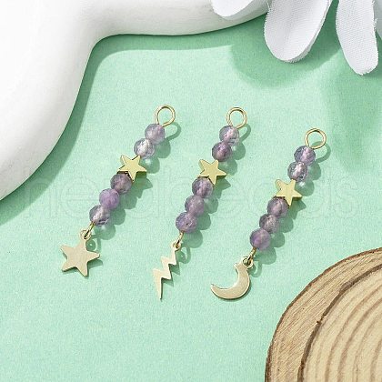 3Pcs 3 Styles Natural Amethyst Faceted Round Beaded Pendants PALLOY-JF03604-04-1