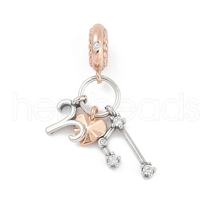 Brass Pendants with Cubic Zirconia European Beads KK-Q015-01C-1