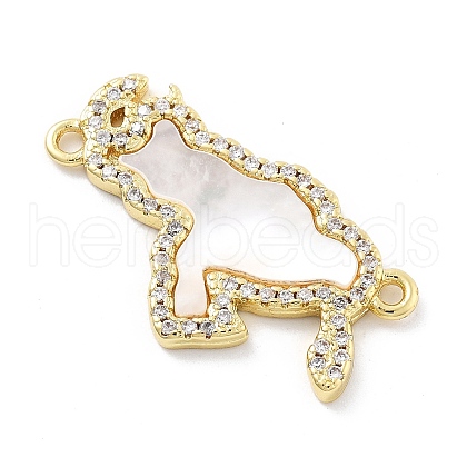 Brass Micro Pave Clear Cubic Zirconia & Natural White Shell Venezuela Map Connector Charms KK-Z098-13G-1