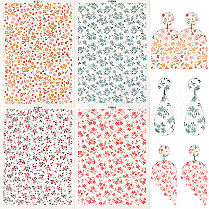 CRASPIRE 8 Sheets 4 Style Flower Pattern Ceramics Clay Water Transfer Paper DIY-CP0010-36A-02-1