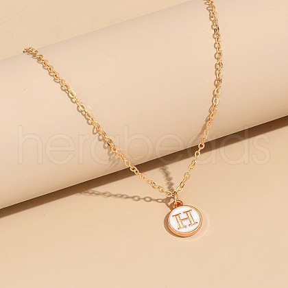 Alloy White Enamel Disc with Initial Pendant Necklaces for Women WG552C5-08-1