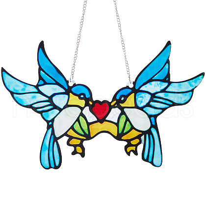 Bird Stained Acrylic Window Hanger Panel HJEW-WH0069-30-1