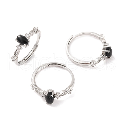 Horse Eye Natural Black Onyx Adjustable Rings RJEW-Q817-02P-09-1