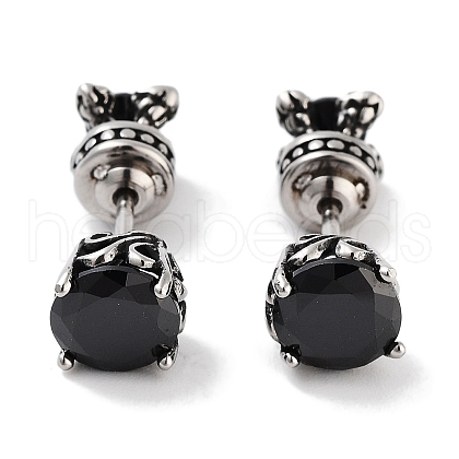 Flat Round 316 Surgical Stainless Steel Pave Black Cubic Zirconia Ear False Plugs for Women Men EJEW-Z050-37AS-1