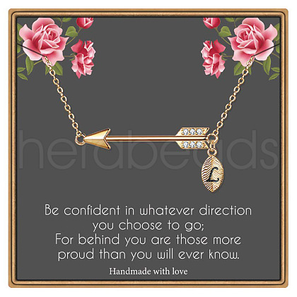 Brass Micro Pave Clear Cubic Zirconia Arrow with Letter Pendant Necklaces FS-WG43978-12-1