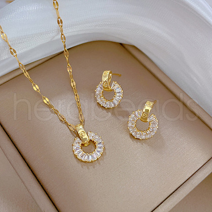 Brass Micro Pave Cubic Zirconia Pendant Necklace & Stud Earrings WG7AC39-45-1