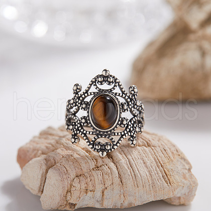 925 Sterling Silver with Natural Tiger Eye Finger Rings WGB2E64-47-1