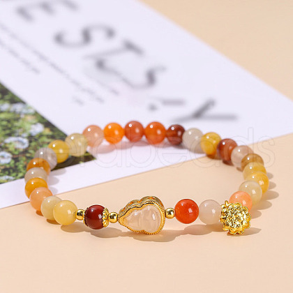 Natural Golden Silk Jade Round Beads Stretch Bracelets WG049BD-01-1