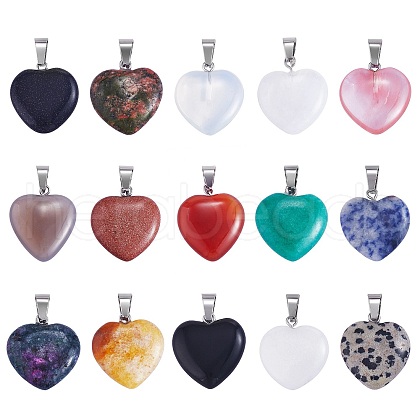 15Pcs 15 Styles Natural & Synthetic Gemstone Pendants G-SZ0002-12-1