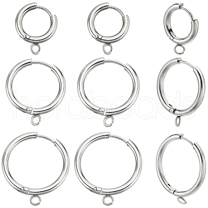 Beebeecraft 12Pcs 3 Style 201 Stainless Steel Huggie Hoop Earring Findings STAS-BBC0004-91P-1