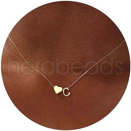 Simple Style Adjustable 316L Surgical Stainless Steel Heart and Initial Pendant Necklaces for Women WG95AEF-03-1
