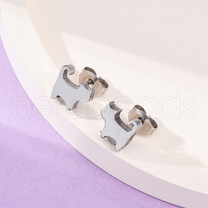 Tarnish Resistant 304 Stainless Steel Kitten Stud Earrings EJEW-F227-06P-1
