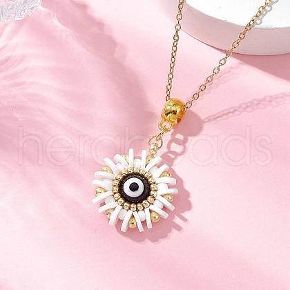 Glass Seed Beads & Polymer Clay & Evil Eye Lampwork Pendant Necklaces NJEW-MZ00101-05-1