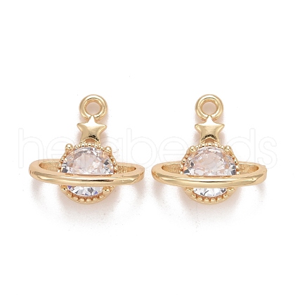 Rack Plating Brass Micro Pave Clear Cubic Zirconia Charms KK-E267-11LG-1