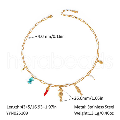 European Ocean Stainless Steel Pendant Necklaces with Pearl IA7525-4-1