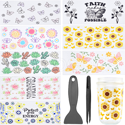 CREATCABIN 8Pcs 8 Styles Flower & Butterfly UV Transfer Sticker for Glass Cup DIY-CN0003-01B-1