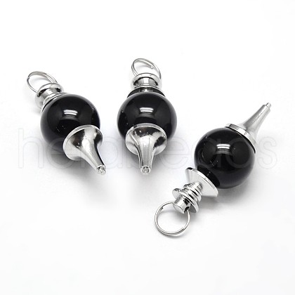 Platinum Tone Zinc Alloy Natural Dyed & Heated Black Agate Pendants G-F228-47A-FF-1