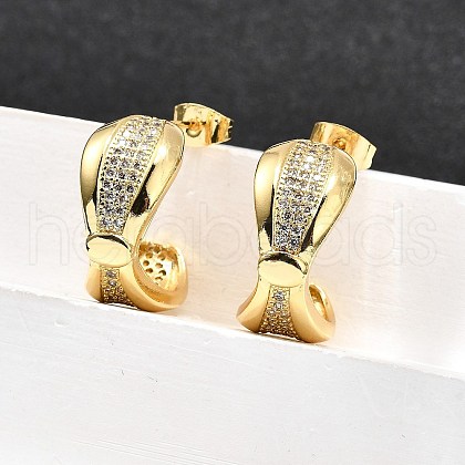 Brass Micro Pave Clear Cubic Zirconia Stud Earrings for Women EJEW-U056-05A-G-1