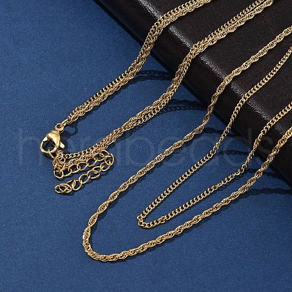 304 Stainless Steel Rope Chain Double Layered Necklaces for Women NJEW-U050-02A-G-1