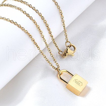 304 Stainless Steel Rolo Chain Pendant Necklaces NJEW-S444-01G-02-1