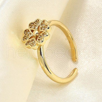 Brass Micro Pave Clear Cubic Zirconia Cuff Rings for Women RJEW-H247-27G-1