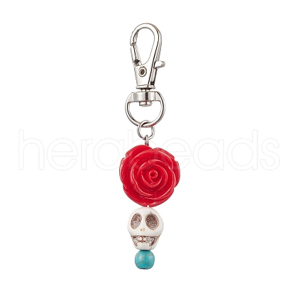 Skull Synthetic Turquoise & Flower Resin Pendant Decoration KEYC-JKC00824-S-1