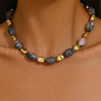 Alloy & Plastic Oval Beaded Necklaces FS-WGC8956-02-1